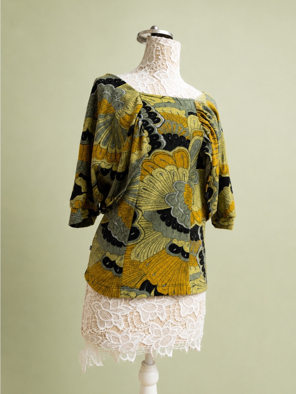 Renee abstract puffy sleeve batwing top